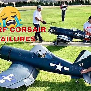3 Giant Scale RC F4U Corsairs (CARF) with Moki Radial Engines formation with a cowl and gear failure - YouTube